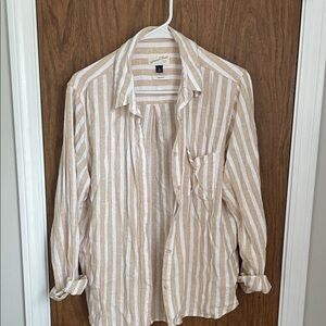 Universal Thread Tan and White Striped Button-Down Shirt